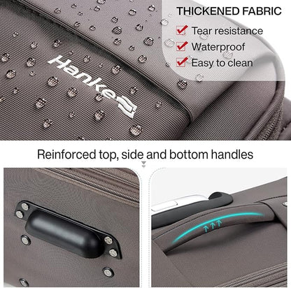 Hanke 20 Inch Expandable Carry On Luggage 22x14x9 Airline Approved Softside Suitcases with Wheels Lightweight Travel Luggage Rolling Suitcase with Lock for Men and Women.(Coffee)