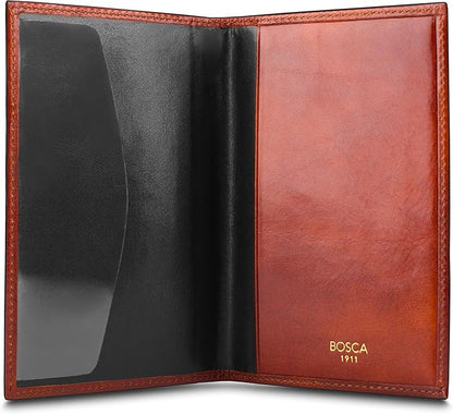 Bosca Old Leather Passport Holder For Men & Women - RFID Blocking, Travel Passport Wallet With Classic Finish, Gift Packaging Included Cognac