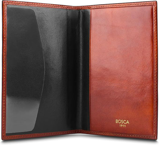 Bosca Old Leather Passport Holder For Men & Women - RFID Blocking, Travel Passport Wallet With Classic Finish, Gift Packaging Included Cognac
