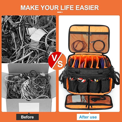 DJ Cable File Bag With Adjustable Dividers, Dj Gig Bag for Cables, Cords, DJ Gear, Sound Instrument and Accessories, Cable Organizer Bag 16L x 11W x 12H inch