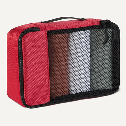 Amazon Essentials 4-Piece Packing Cubes Travel Accessories Set, Luggage Organizer with Double Zipper, Mesh Top, 100% Polyester, Small, Red (Previously Amazon Basics)