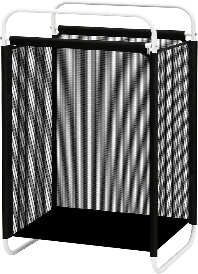 STO STO Laundry Hamper, 75L Laundry Basket with Vinyl Mesh Bag, Lightweight Portable Dirty Clothes Hamper, Laundry Bin with Metal Frame for Laundry Room, Bedroom, Closet and Dorm, Black Mesh