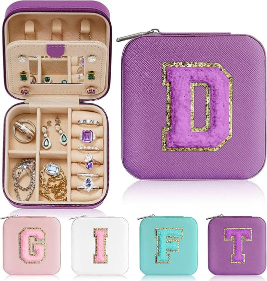 Parima Initial Jewelry Box for Women Girls, Purple Jewelry Travel Case | Chenille Letter Patches Jewelry Box | Multifunctional Personalized Travel Jewelry Case | Birthday Gifts - Letter D, Purple