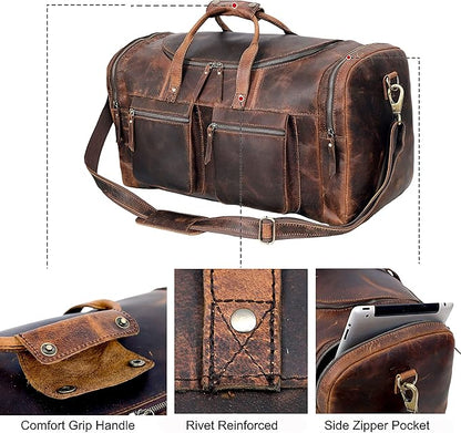 32" Vintage Duffel Classic Style with Modern Outlook Retro Thick Full Grain Cowhide Handmade Airplane Under seat Carry On Bags Leather Gym Overnight Luggage Bag