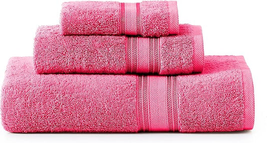 LANE LINEN Luxury Bath Towels Set - 3 Piece Set, 100% Cotton, Quick Dry, Super Soft - 1 Bath, 1 Hand, 1 Wash Cloth - Fuchsia