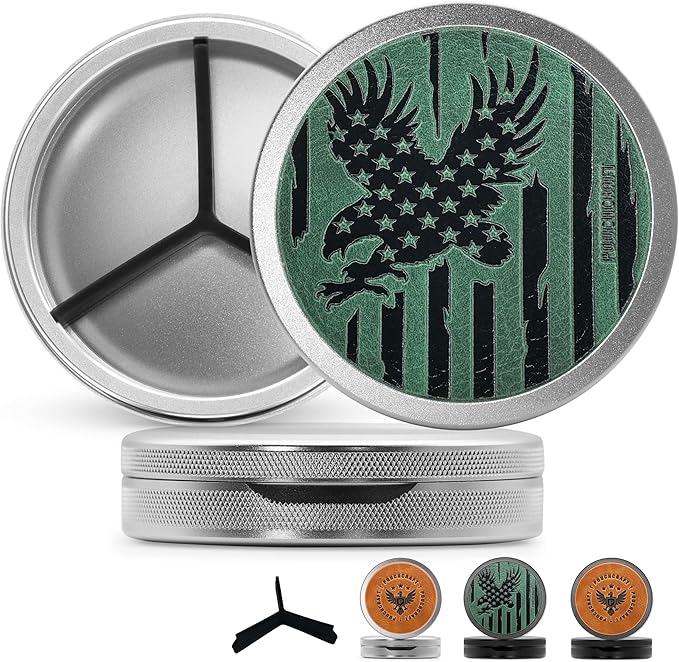 Leather-Faced Metal Pouch Can | Metal Container | Slim EDC Pocket Tin | Airtight & Moisture-Resistant | Daily Organizer | Pill Case & Travel Tin | Father’s Day Gift for Dad | (American Flag, Silver)