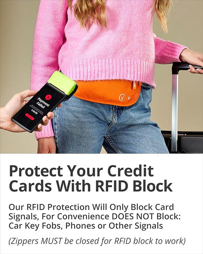 Vantamo Money Belt with RFID For Men & Women, Hidden Passport Holder for Travel, 2 Compartment Travel Fanny Pack for Women Anti Theft