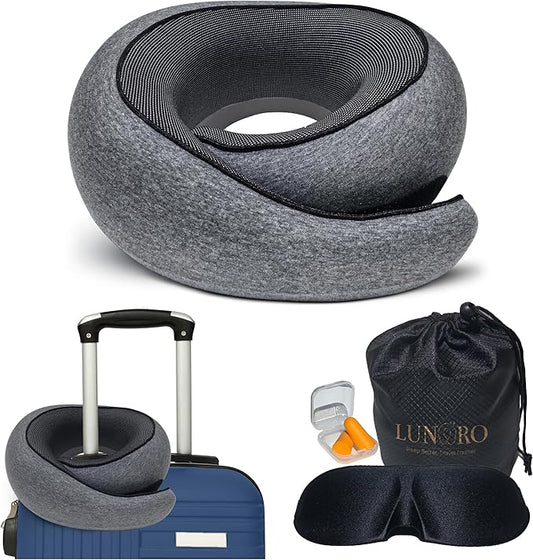 Upgraded Memory Foam Travel Neck Pillow for Airplane – New Ergonomic Wrap-Around Design with Adjustable Strap, Washable Cover, Carry Bag & Sleep Mask – Premium Travel Essentials for Men & Women