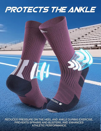 Men's Compression Running Socks: Coolmax Athletic Crew Socks Moisture Wicking Anti-Blister Cushion for Hiking 3 Pairs