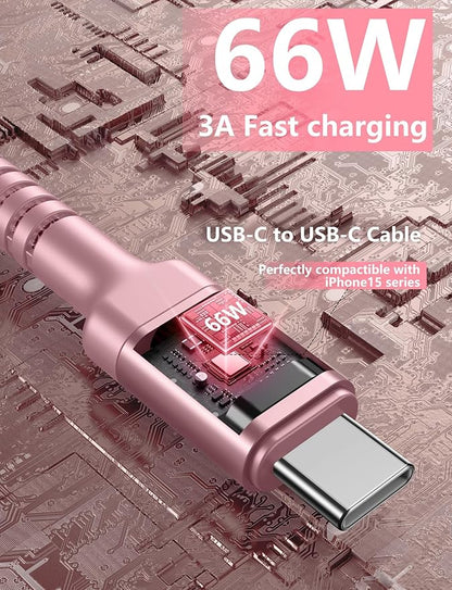 USBC Cable 10FT, 2Pack Long USBC Fast Charging Cable, Nylon Braided USB C to USB C iPhone Charger Cord Compatible with iPhone 17/16/15/Pro Max/Plus/Samsung Galaxy S23/LG and More-Pink