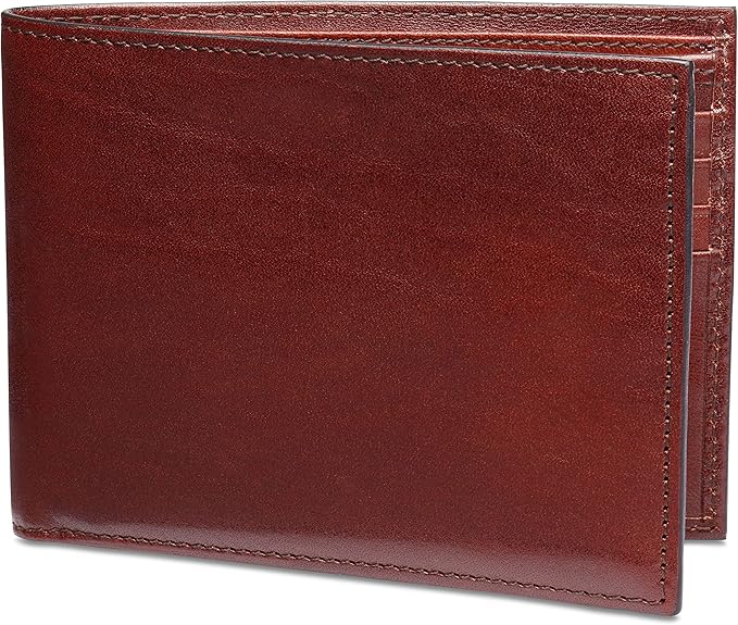 Bosca Men's Old Italian Leather Wallet RFID Blocking Modern Bifold Executive Design 8 Card Slots, Made in Italy - Dark Brown