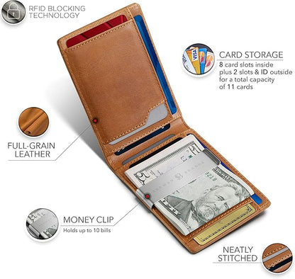 SERMAN BRANDS Money Clip Wallet - Mens Wallets slim Front Pocket RFID Blocking Card Holder Minimalist Mini Bifold
