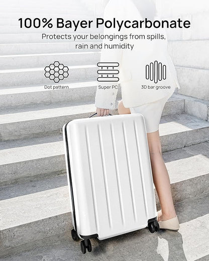 NINETYGO Carry On Suitcase, 20 Inch Carry-On Luggage with Double Spinner Wheels, Dry Wet Separate, PC Hard Case Suitcase, Lightweight Travel Luggage, TSA Approved (Solid White, Danube)