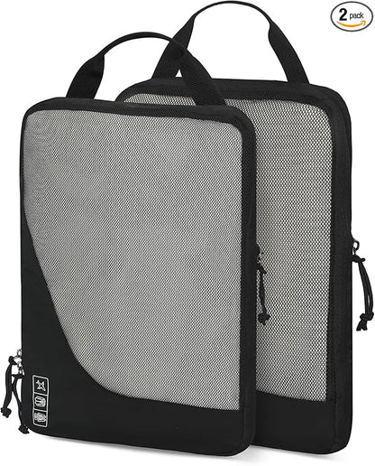 Hynes Eagle 6 Set/ 4 Set/ 2 Set Compression Packing Cubes Travel Essentials Lightweight Nylon Luggage Suitcase Organizer Bag Black 2PCS