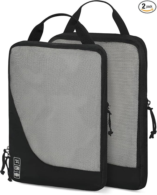 Hynes Eagle 6 Set/ 4 Set/ 2 Set Compression Packing Cubes Travel Essentials Lightweight Nylon Luggage Suitcase Organizer Bag Black 2PCS