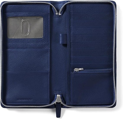 Leatherology Navy Blue Full Grain Leather Zip Around Travel Wallet – RFID Passport Organizer for Cards, Cash & Travel Documents