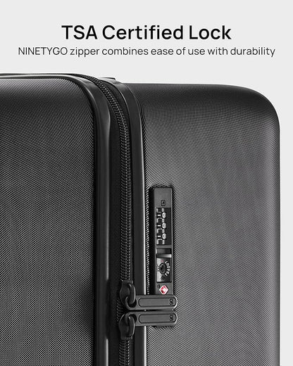 NINETYGO Trunk Luggage 24 Inch, Medium Checked Luggage with Double Spinner Wheels, Anti-Burst Zipper, Hard Case PC Suitcase, Lightweight Travel Luggage, TSA Approved (Onyx Black, Hudson)