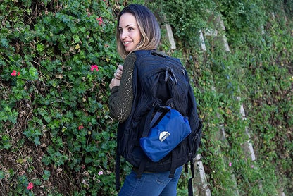 BlueHills Ultra Compact Travel Blanket Pillow in Portable Bag Case with Hand Luggage Belt & Backpack Clip Premium Cozy Soft Compact Pack Large Blanket for Airplane Flight Layover - Navy Blue C001