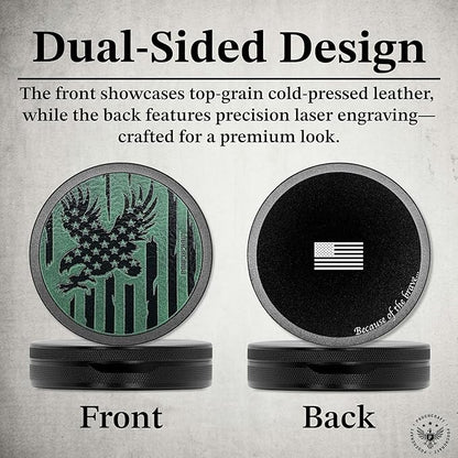 Leather-Faced Metal Pouch Can | Metal Container | Slim EDC Pocket Tin | Airtight & Moisture-Resistant | Daily Organizer | Pill Case & Travel Tin | Father’s Day Gift for Dad | (American Flag, Black)