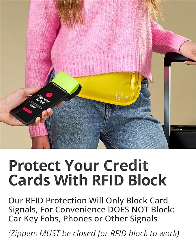 Vantamo Money Belt with RFID For Men & Women, Hidden Passport Holder for Travel, 2 Compartment Travel Fanny Pack for Women Anti Theft