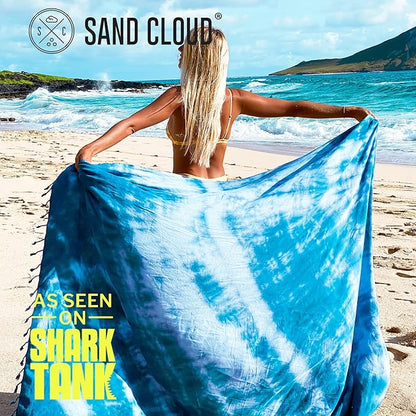 Sand Cloud Turkish Beach Towel - Sand Free - 100% Organic Turkish Cotton Yarn - Quick Dry Towel for Beach, Picnic Blanket or Throw - As Seen on Shark Tank - Tie Dye (Blue Acid Wash)