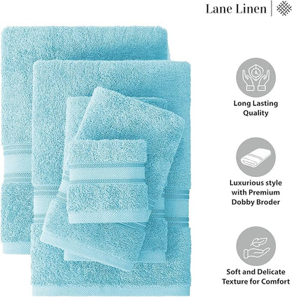 LANE LINEN Luxury Towel Set for Bathroom – 12-Pack 100% Cotton, Zero Twist, Includes 4 Bath, 4 Hand & 4 Washcloth, Suitable for All Body Types, Soft & Quick Dry, Ideal for Airbnb & Spa - Blue