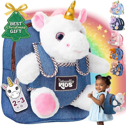 Naturally KIDS Unicorn Toys for Age 3, Birthday Gifts for 2 Year Old Girls, 3 Year Old Girl Gifts, Toddler Unicorn Backpack