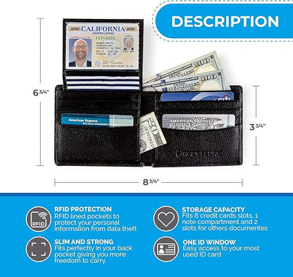 RFID Blocking Stylish Genuine Leather Wallet for Men - Excellent as Travel Bifold - Credit Card Protector