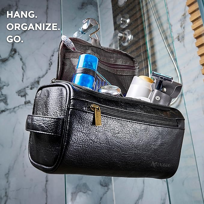 MINARAI Mens Toiletry Bag with Razor Case Included – Reinforced Stitching, Padded Panels, Holds Shape Trip After Trip, Ideal for Tight Hotel Sinks with Hook, Built for Men Who Travel Hard – BLACK
