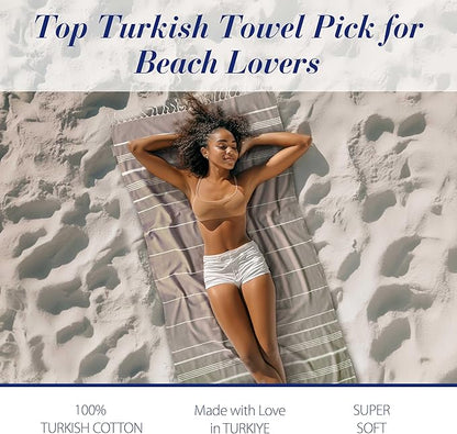 Cacala Lightweight and Thin Turkish Beach Towel 100% Cotton Sand-Free and Quick-Drying Goodness Perfect as an Extra Large Travel Towel, Beach Accessory, or Gift for Beach Lovers, 37 x 70