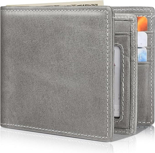 Mens Wallet Bifold Genuine Leather RFID Blocking Wallet for Men with 1 ID Windows 13 Card Holders 2 cash pockets 1 Gift Box