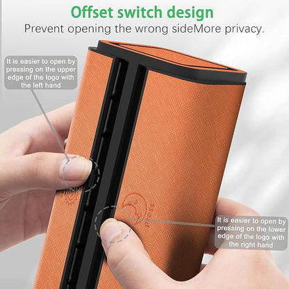 7-Day AM/PM Pill Organizer with Scratch-Resistant Leather Case - Portable Weekly Travel Medicine Box with Detachable Daily Pods & Privacy Design (Bright Orange)