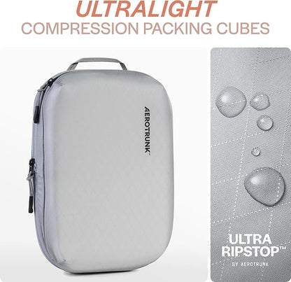 Aerotrunk Ultralight Compression Packing Cubes - Lightweight Travel Organizers for Suitcases and Luggage (3-Pack, Light Grey)