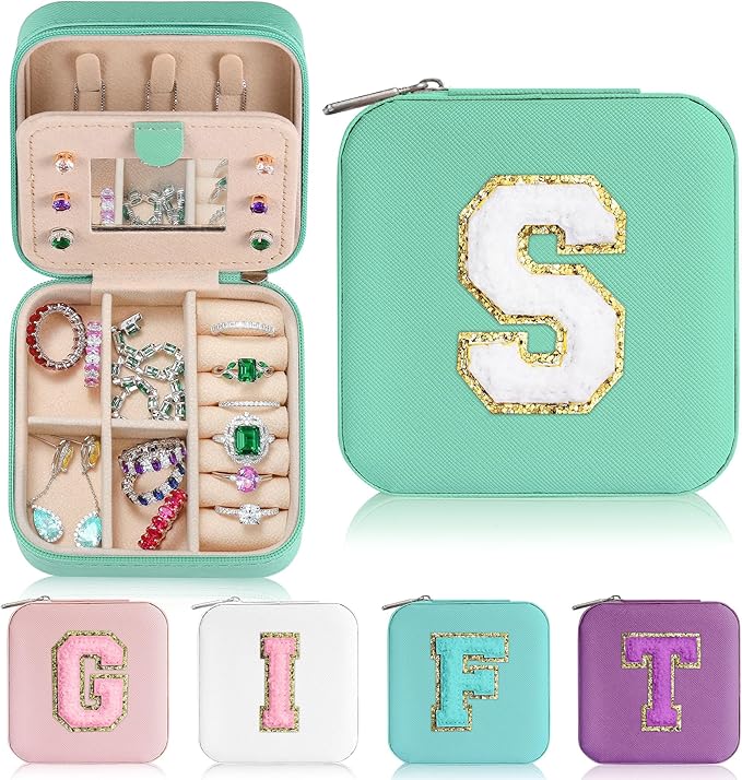 Parima Bridesmaid Gifts for Wedding Day, Bridesmaid Gifts for Women | Bridesmaid Proposal Gifts Unique Gifts | Wedding Travel Essentials Small Jewelry Box | Travel Jewelry Case - Letter S, Blue