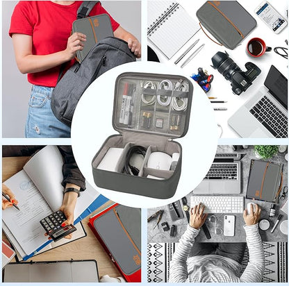 Electronics Organizer,Travel Cord Organizer Pouch, Portable Cable Organizer Bags, Waterproof Electronic Accessories Storage Case for Cables, Cords, Charger, Phone (Double Layer-Gray)