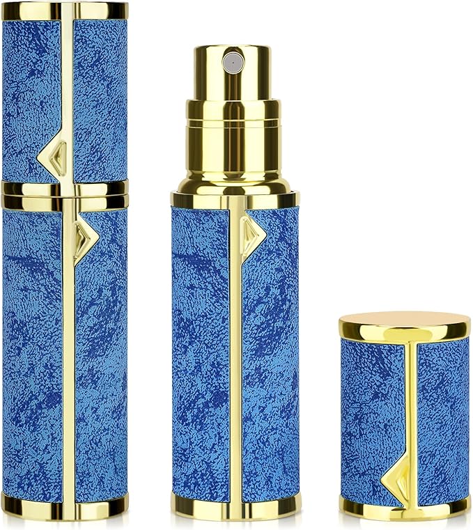 LUEXBOX 5ml Refillable Perfume Bottle, Faux Leather Atomizer Perfume Spray Pump, Portable Fragrance Mist Dispenser for Travel, Scent Mini Bottle with Pocket Size (Turquoise Blue)