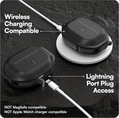 Keybudz for AirPods 4 Case with Lock - Fully Waterproof AirPods 4th Generation Case Cover - Keychain, Rugged Tough Protection, Hard Shell and Carabiner (Carbon Black)