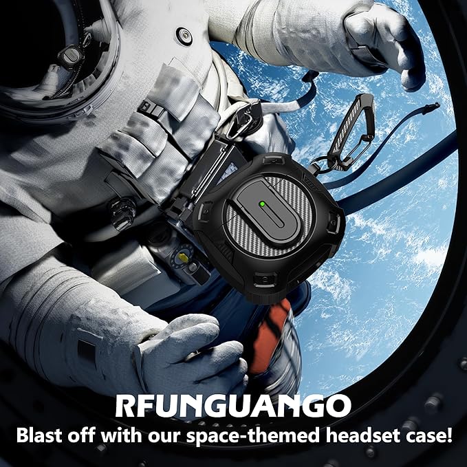 RFUNGUANGO for AirPods 4th Generation Case, 2024 New Space Theme Case. Compatible with AirPods 4th Generation, with Locking Feature, Military Grade Drop Protection, Works with MagSafe.[Black]