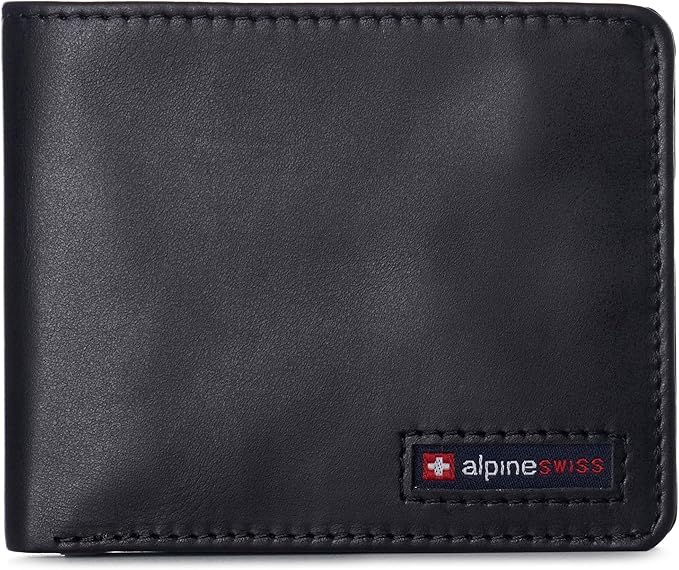 Alpine Swiss Mens Wallet for Men | RFID Protected Leather Mens Wallet | Spencer Bifold with Divided Bill Section | Gift Box | 2 ID Windows | 14 Card & Storage Pockets for Organization