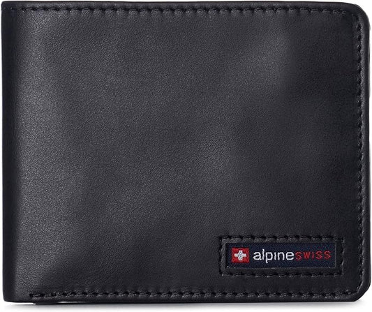 Alpine Swiss Mens Wallet for Men | RFID Protected Leather Mens Wallet | Spencer Bifold with Divided Bill Section | Gift Box | 2 ID Windows | 14 Card & Storage Pockets for Organization