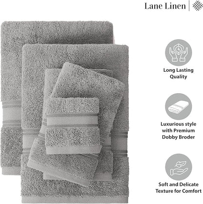 LANE LINEN Luxury Bath Towels Set - 3 Piece 100% Cotton Bathroom Towels, Quick Dry, Extra Aborbent, Super Soft Towels Set 1 Hand Towel, 1 Wash Cloths, 1 Bath Towel, Space Grey