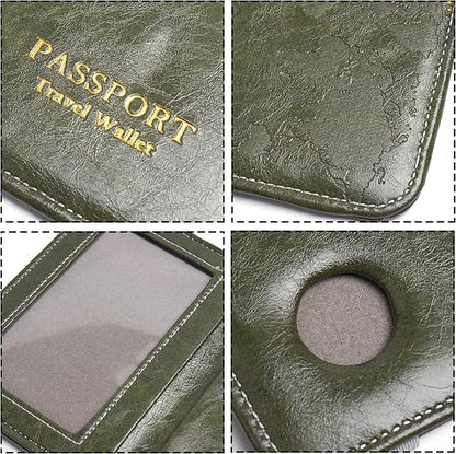 QIELIZI Passport Holder with Airtag Slot, Airtag Passport Wallet for Men Women, Slim Leather Passport Holder Case Family for Travel Anti-Lost(1-Green)