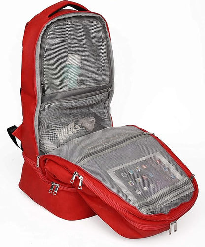 Sole Premise Leather Bag for Multi-functional Travel Carry-on with Shoe, Laptop and Clothes Compartments for Men & Women (Red)