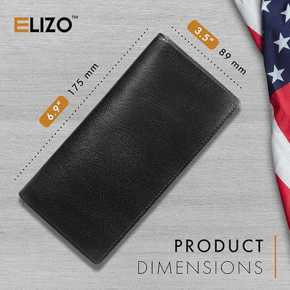 ELIZO Men's Genuine Leather Long Wallet - RFID Blocking Rodeo Checkbook Wallet | Slim Western Bifold Wallet with 16 Card Slots, ID Window | Top Grain Leather Cowboy Wallet
