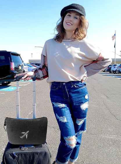 BlueHills 2-Pack Mini Premium Soft Plush Travel Blanket Pillow Airplane Essentials Flight Throw in Bag with Hand Luggage Strap Backpack Clip Accessories Portable Traveling Plane Blankets Black - M25