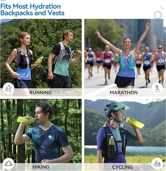 MARCHWAY Soft Hydration Flask with Wide Mouth, 300ml/500ml Collapsible TPU Water Bottle, Leakproof Portable Flexible for Running, Hiking, Cycling, Climbing, Gym, Travel (2pcs Yellow 300ml)