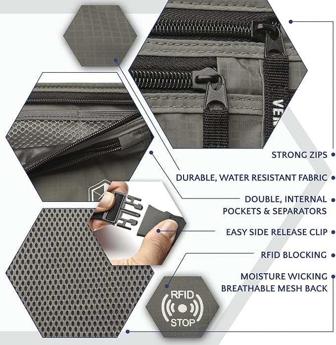 VENTURE 4TH Travel Money Belt - Slim Passport Holder RFID Blocking Travel Pouch to Protect Cash, Credit Cards and Travel Documents (Gray)