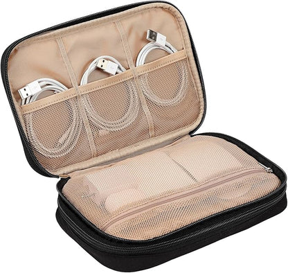 NISHEL Travel Cord Organizer Case, Double Layers Tech Electronic Bag, Essentials for Charger, Cable, Phone, Flash drive, Large, Black