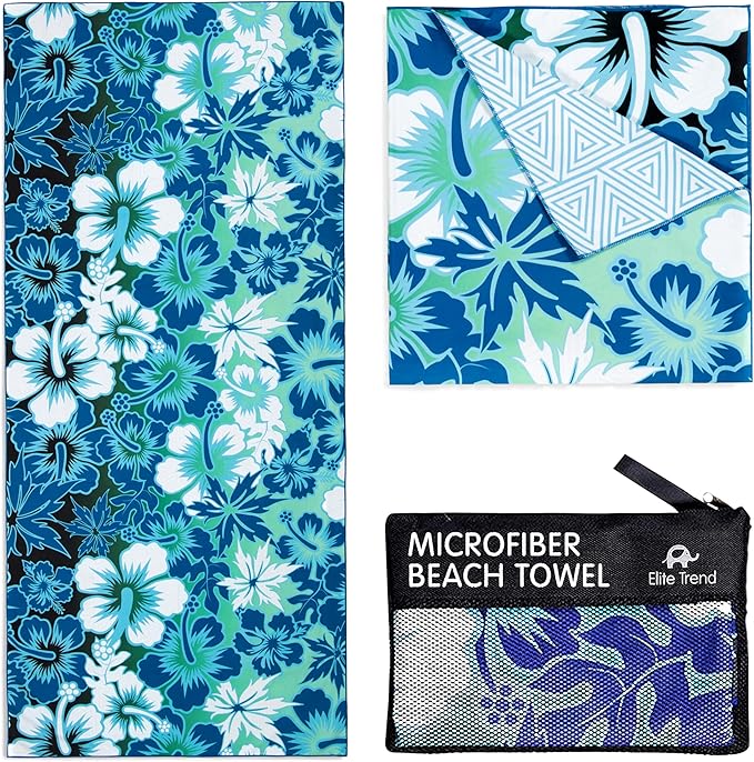 Elite Trend Microfiber Beach Towel for Adults with Bag - Extra Large 78x35 inch Lightweight Sand Free Quick Dry Towel for Travel, Swimming, Yoga, Camping (Hibiscus)