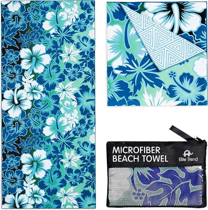 Elite Trend Microfiber Beach Towel for Adults with Bag - Extra Large 78x35 inch Lightweight Sand Free Quick Dry Towel for Travel, Swimming, Yoga, Camping (Hibiscus)